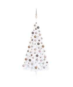 Set Albero Natale Artificiale a Met LED Palline Bianco 210cm