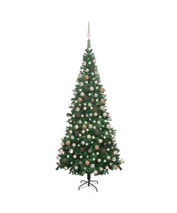 Set Albero Natale Artificiale con LED e Palline L 240 cm Verde
