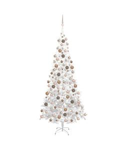 Set Albero Natale Artificiale con LED e Palline L 240 cm Bianco