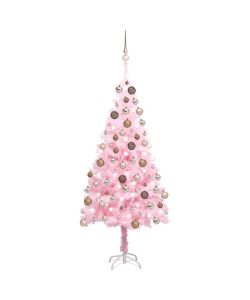 Set Albero Natale Artificiale con LED e Palline Rosa 120 cm PVC
