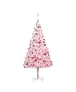 Set Albero Natale Artificiale con LED e Palline Rosa 240 cm PVC