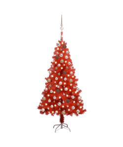 Set Albero Natale Artificiale con LED e Palline Rosso 120cm PVC