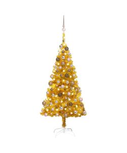 Set Albero Natale Artificiale con LED e Palline Oro 150cm PET