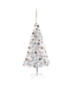 Set Albero Natale Artificiale LED e Palline Argento 120cm PET