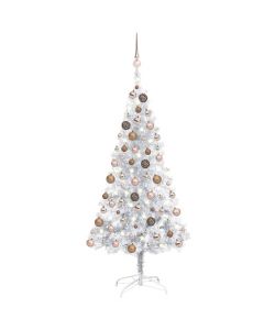 Set Albero Natale Artificiale LED e Palline Argento 150cm PET