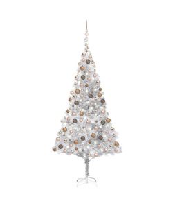 Set Albero Natale Artificiale LED e Palline Argento 210cm PET