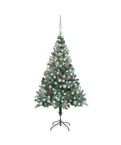 Set Albero Natale Satinato con LED Palline e Pigne 150 cm