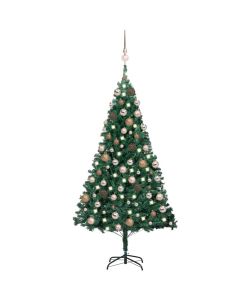 Set Albero Natale Artificiale con LED e Palline Verde 120cm PVC