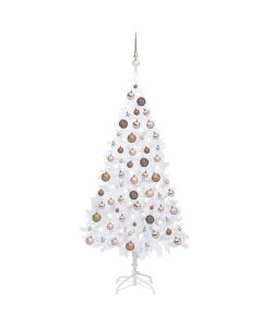 Set Albero Natale Artificiale con LED Palline Bianco 120cm PVC