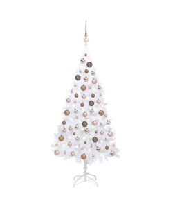 Set Albero Natale Artificiale LED e Palline Bianco 150cm PVC