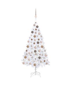 Set Albero Natale Artificiale LED e Palline Bianco 180cm PVC