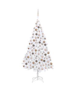 Set Albero Natale Artificiale LED e Palline Bianco 210 cm PVC