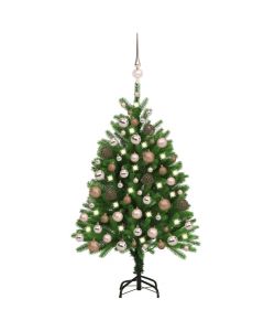 Set Albero di Natale Artificiale con LED e Palline Verde 120 cm