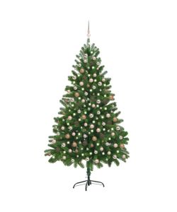 Set Albero di Natale Artificiale con LED e Palline Verde 210 cm