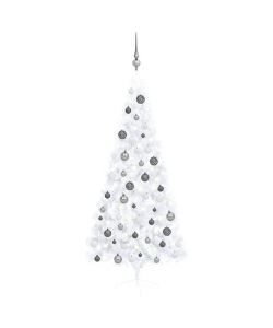 Set Albero Natale Artificiale a Met LED Palline Bianco 180cm