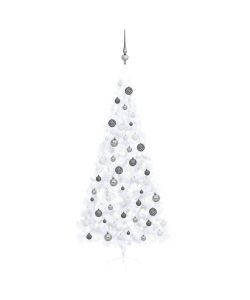 Set Albero Natale Artificiale a Met LED Palline Bianco 210cm