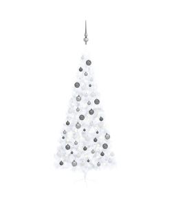 Set Albero Natale Artificiale a Met LED Palline Bianco 240cm