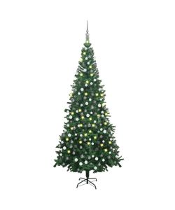 Set Albero Natale Artificiale con LED e Palline L 240 cm Verde