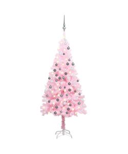 Set Albero Natale Artificiale con LED e Palline Rosa 120 cm PVC
