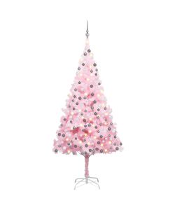 Set Albero Natale Artificiale con LED e Palline Rosa 240 cm PVC