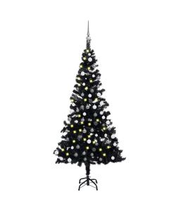 Set Albero Natale Artificiale con LED e Palline Nero 180 cm PVC