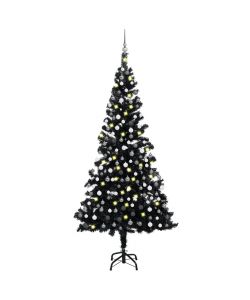 Set Albero Natale Artificiale con LED e Palline Nero 210 cm PVC