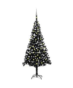 Set Albero Natale Artificiale con LED e Palline Nero 240 cm PVC