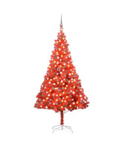 Set Albero Natale Artificiale con LED e Palline Rosso 240cm PVC