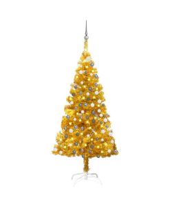 Set Albero Natale Artificiale con LED e Palline Oro 150cm PET