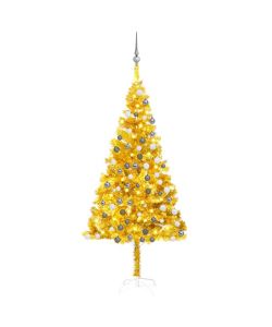 Set Albero Natale Artificiale con LED e Palline Oro 180cm PET