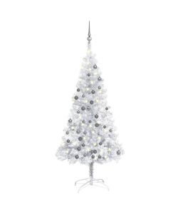 Set Albero Natale Artificiale LED e Palline Argento 120cm PET