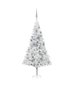 Set Albero Natale Artificiale LED e Palline Argento 180cm PET