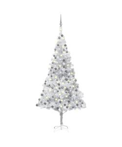 Set Albero Natale Artificiale LED e Palline Argento 240 cm PET