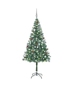Set Albero Natale Artificiale con LED Palline e Pigne 180 cm