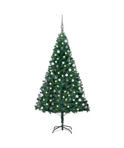 Set Albero Natale Artificiale con LED e Palline Verde 120cm PVC
