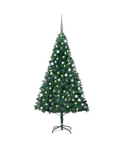 Set Albero Natale Artificiale con LED e Palline Verde 150cm PVC