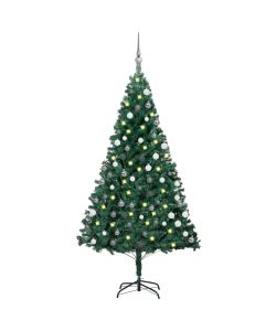 Set Albero Natale Artificiale con LED e Palline Verde 180cm PVC