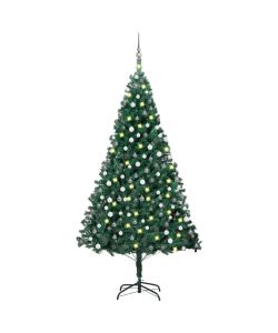 Set Albero Natale Artificiale con LED e Palline Verde 210cm PVC
