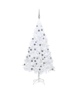 Set Albero Natale Artificiale con LED Palline Bianco 120cm PVC
