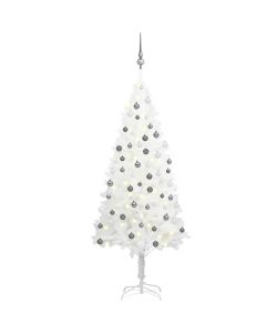 Set Albero Natale Artificiale con LED e Palline Bianco 150 cm