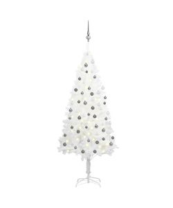 Set Albero Natale Artificiale con LED e Palline Bianco 180 cm