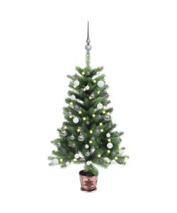 Albero di Natale Artificiale con LED e Set Palline 90 cm Verde