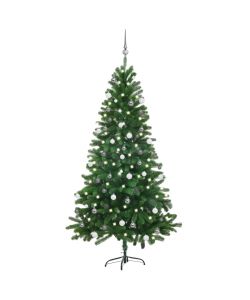 Set Albero Natale Artificiale con LED e Palline Verde 180 cm