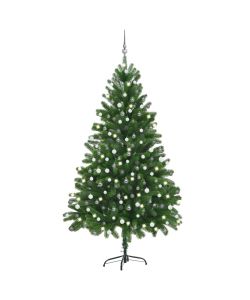 Set Albero di Natale Artificiale con LED e Palline Verde 210 cm