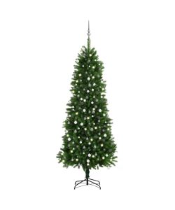 Set Albero Natale Artificiale con LED e Palline 240 cm Verde