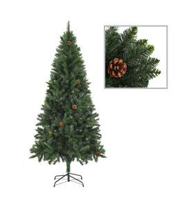 Albero di Natale Artificiale con Luci a LED e Pigne Verde 180cm