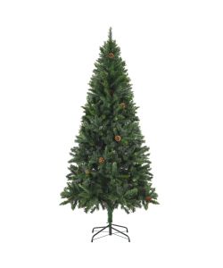 Albero di Natale Artificiale con Luci a LED e Pigne Verde 180cm