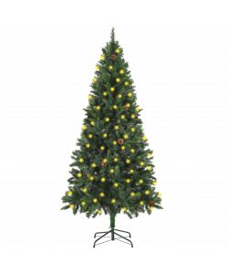 Albero di Natale Artificiale con Luci a LED e Pigne Verde 180cm