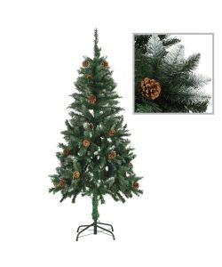 Albero di Natale Artificiale con Luci a LED e Pigne 150 cm