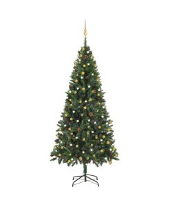 Set Albero Natale Artificiale con LED e Palline Verde 210cm